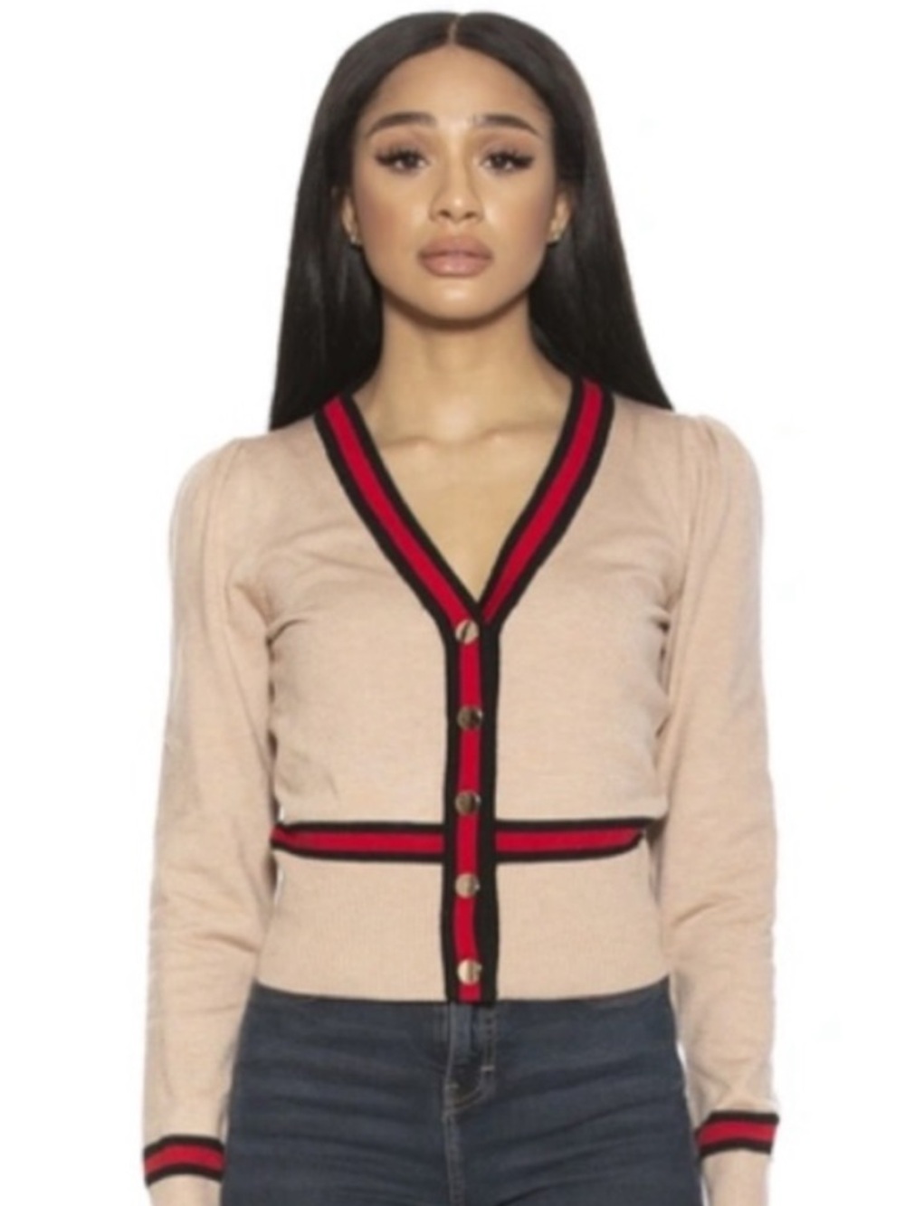 Alexia Admor Frances Stripe Trim Cardigan L